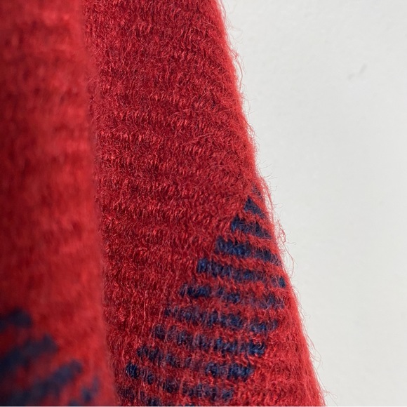 Loft Poncho Womens Sweater Wrap Shrug Soft Warm Fringe Hem Cape Plaid Red Blue - Picture 6 of 10